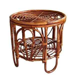 Handcrafted Cane Round Side Table (19 x 19 Inch) – Eco-Friendly Coffee Table for Living Room, Garden, & Office – Pre-Assembled