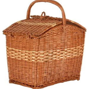 Handcrafted Cane Picnic Basket with Dual Lid & Handle – Multipurpose Wicker Storage for Laundry, Toys, & Outings (14 Inch)