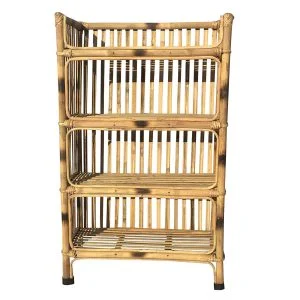 Bamboo Natural Finish Brown Cane Rack of 4 Shelves for Books and Shoes (64 x 30 x 102 cm)