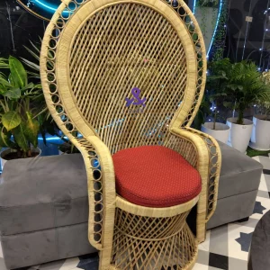 Bamboo Cane Peacock Chair, Marriage chair, Banquet Hall Chair for Living Room with Seat Cushion, Natural Color