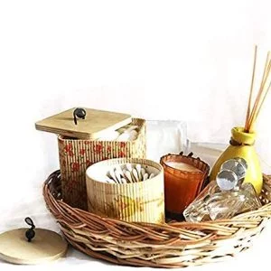 Multipurpose Bamboo Cane Basket Round Shape  9inch, Brown pack of 4