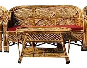 Cane Sofa Set with Table (Type - 3 Sitter + 2 No. Single Chair + 1 Center Table)