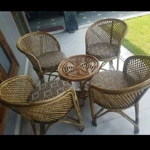 Cane Chair Set for Balcony, Lawn, Indoor & Outdoor with Table (4 Chairs + 1 Table)