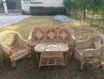 Cane Bamboo 3 Seater Sofa Set with Table for Home, Living Room, Office, Outdoor, Indoor, Garden, Resort with Cushion