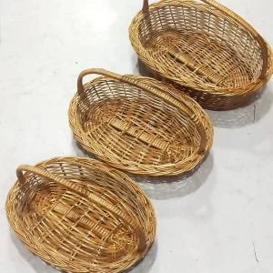 "Elegant Cane Oval Handle Baskets – Perfect for Gift Packing, Storage, Weddings, and More (Set of 3, 14x13x12 Inches