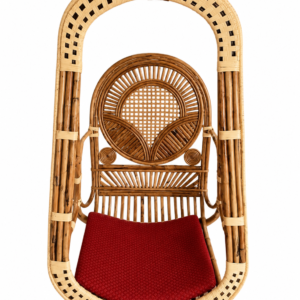 Premium Cane Hanging Chair with Cushion | 125 kg Capacity Wicker Swing for Home & Balcony | Includes Chain