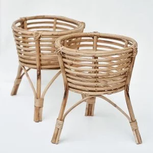 Cane Bamboo Planter Stand (Set of 2) for Indoor Garden