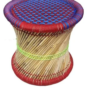 Cane Wood Bar Stool, Mudda for Living Room - Multicolor