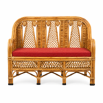 Wicker loveseat with red cushion