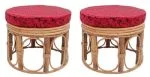Bamboo Cane Small Round Stool with Cushion (Pack of 2) – Size: 28x33 cm