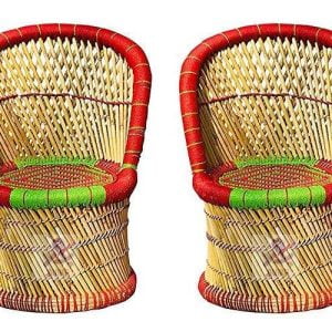 Cane Bamboo Stool Chairs for Outdoor and Indoor Furnishing Stool (Multicolour) - Pack of 2