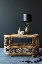 Wood Bamboo Rattan/Cane Coffee Table, Center Table for Living Room(Glass not Included)