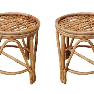 Bamboo Cane Mudha Side Stool/Balcony Stool Natural (Set of 2)
