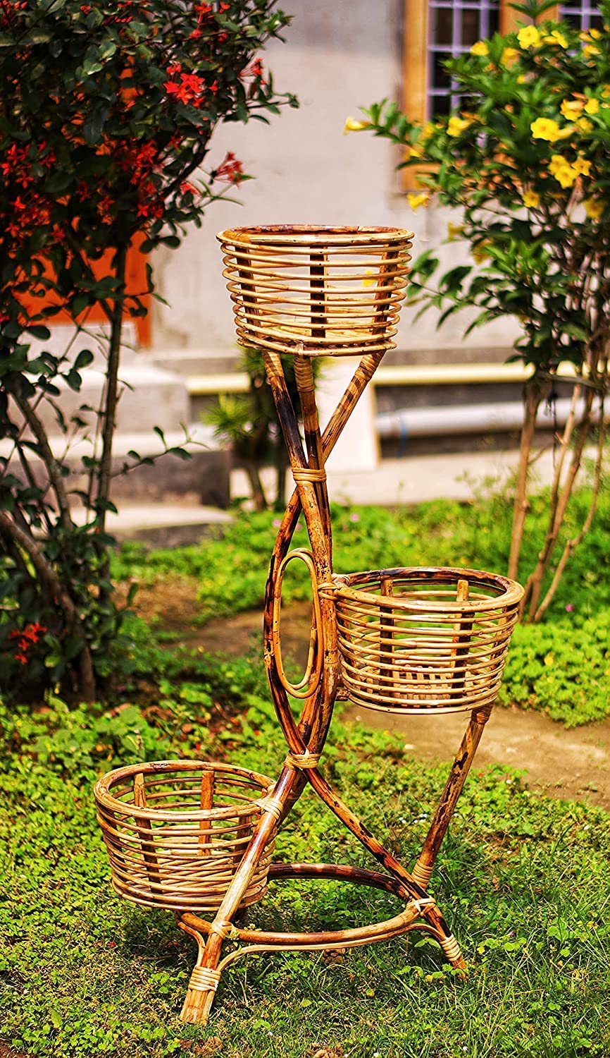 Bamboo Cane Planter Stand Flower Pot