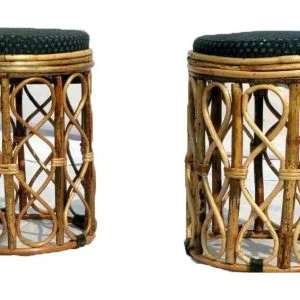 Bamboo Cane Round Stool with Cushion for Home, Garden, Living Room Furniture ,Home,Décor,Cafee, restaurant,Balcony Garden (pack of 2)