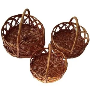 Round Jali Handle Cane Bamboo Basket – Set of 3 for Gift Packing, Dry Fruits, Fruits & More