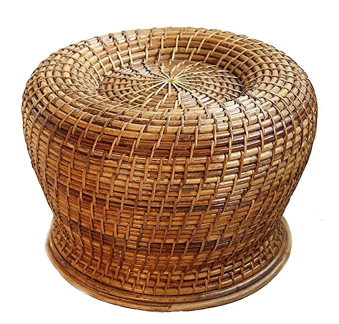 Cane Round Shape Stool with Cushion for Home Garden Living Room Furniture Cafee restaurant Outdoor Indoor pack of 1 BhatiaCane