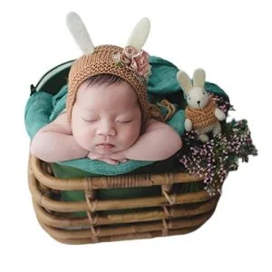 Bamboo Cane Square Posing Basket for Baby Photography | Newborn Photo Prop Chair | Wooden Basket for Photoshoot (15x13x18 inch)