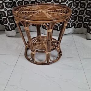 Handcrafted Cane Coffee Round Table (25" H) | Rattan Centre Table for Living Room