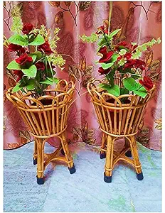 Bamboo cane planter stand for home, balcony, garden, Flower Pot Stand (pack of 2)
