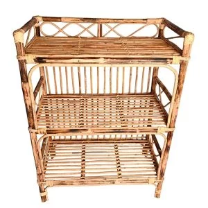 Eco-Friendly 3 Shelf Cane Rack | Multipurpose Books, Shoes & Cloth Organizer