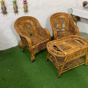 Cane Bamboo Sofa Chair(Set of 2 CHAIR +1 TABLE),Kursi for Garden,Living Room,Home, Dining Room, Bedroom, Outdoor, Cafe, Restaurant,Balcony