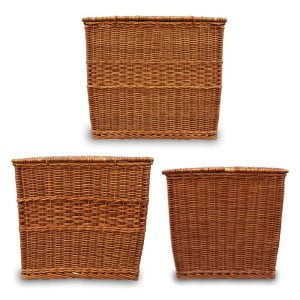 Bamboo cane Square Laundry Basket Set with Lid For Bathroom, Laundry Room Laundry Basket Toy Storage Basket Medium Set of 2