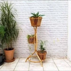 Cane Planter Stand for indoor Plants, Home, Garden, Balcony, Living Room, Flower Pot Stand (3 pot stand)