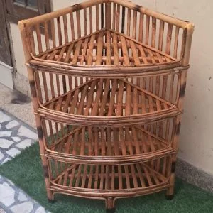 Bamboo Cane Corner Rack for Living Room - Multipurpose Rack, Bookshelf, Home Decoration (4 Shelf)