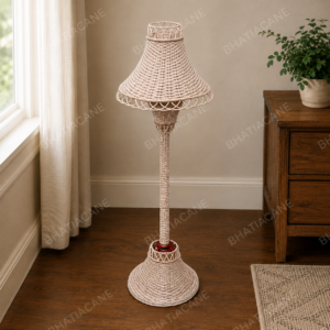 Bamboo Cane Floor Lamp Shade for Living Room and Bedroom, Handcrafted Natural Rattan Standing Lamp Shade, 14 x 14 x 40 Inches, Without Bulb