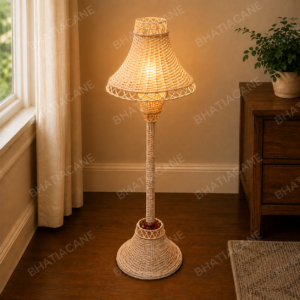 Bamboo Cane Floor Lamp Shade for Living Room and Bedroom, Handcrafted Natural Rattan Standing Lamp Shade, 14 x 14 x 40 Inches, Without Bulb
