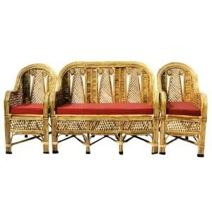Cane Bamboo Sofa Set with Table for Home, Living Room, Office, Garden, Resort with Cushion(eyes))