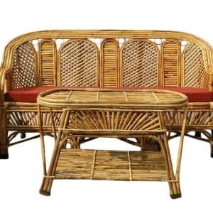 Cane Sofa Set with Table for Home, Living Room, Office, Garden, Resort with Cushion(u)