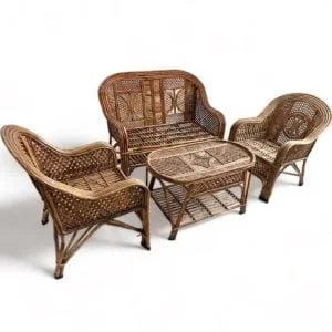 Cane Two Seater  Sofa Set with Table for Home, Living Room, Office, Garden, Resort with Cushion