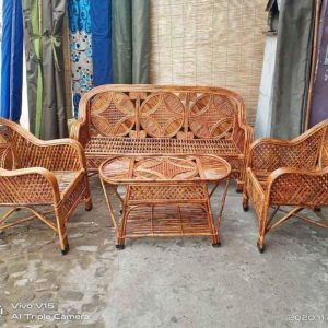 Cane Sofa Set with Table for Home, Living Room, Office, Garden, Resort with Cushion (Star)
