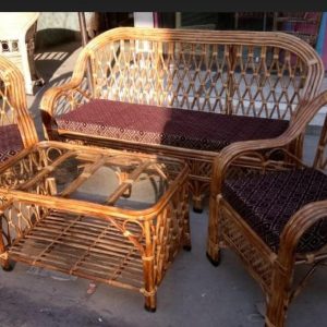 Cane Sofa Set with Table for Home, Living Room, Office, Garden, Resort with Cushion(le)