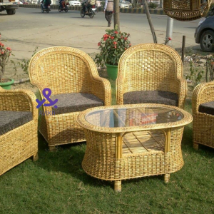 Bamboo Cane Sofa Chair for Home, Office, Garden & Balcony with Table (Set of 4 Chair with table)