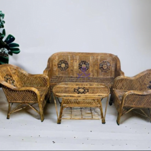 Cane Sofa Set with Table for Home, Living Room, Office, Garden, Resort with Cushion