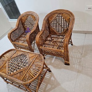 Cane Bamboo Sofa Chair,Kursi for Garden,Living Room,Home, Dining Room, Bedroom, Outdoor, Cafe, Restaurant,Balcony(Set of 2 CHAIR +1 TABLE)