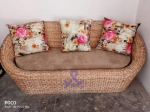Bamboo Cane Three Seater Sofa,Sofa couch for Home, Living Room, Office, Resort, Hotels (Apple)