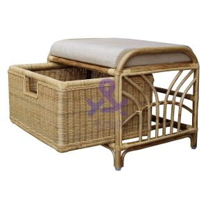 Square Rattan Cane Storage Stool