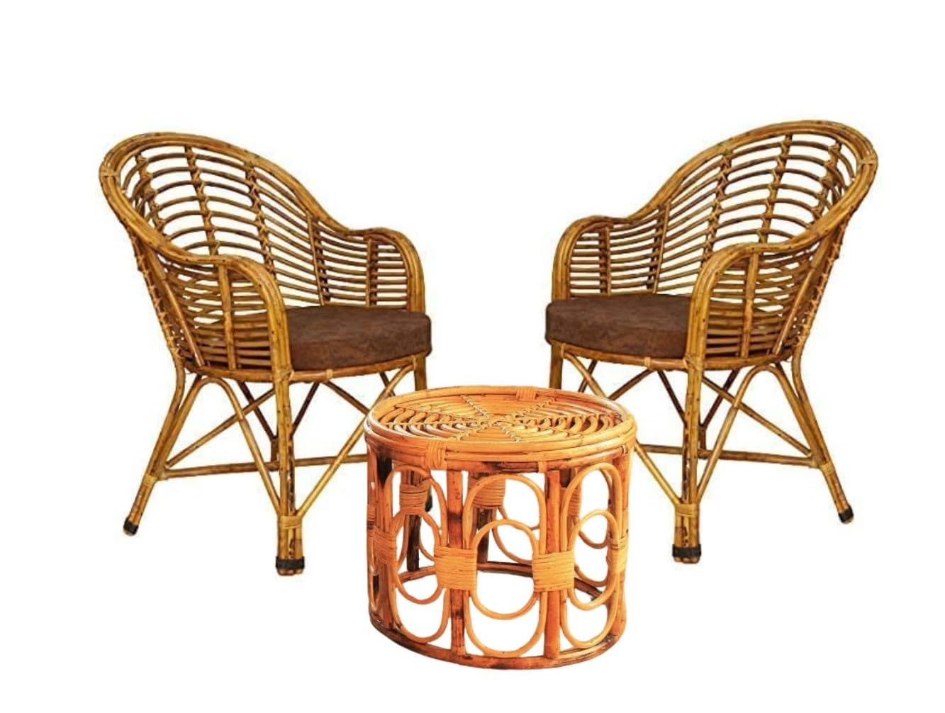 Cane Chair Set with Table Set of 2 Chairs and 1 Table