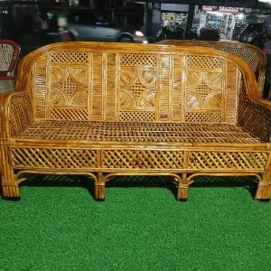 3-Seater Bamboo Cane Sofa Cum Couch with Cushions – Ideal for Living Room, Garden, Office, Hotel & Outdoor/Indoor Use
