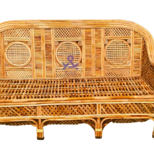 Cane Three Seater Sofa | Sofa Couch for Home, Living Room, Garden, Office, Resort, Hotels with Cushion (Ring Jaal Design)