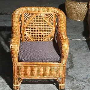 Bamboo Cane Sofa Chair for Living Room, Cafe, Pubs, Bars, Restaurants, Lawn, Cafeteria with Cushion