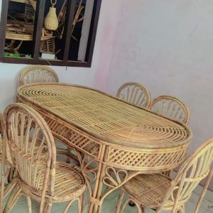 Elegant Bamboo Cane Dining Set - 6 Chairs + 1 Table for Natural Living