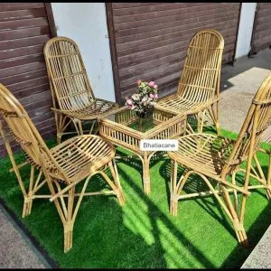 Cane Chair with Table Set (4+1) – Perfect for Lawn, Room, Balcony, Café, Restaurant, and Resorts