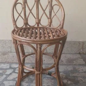 Handmade Natural Cane Stool with Back and Cushion – Perfect for Living Room, Balcony, and Home Decor