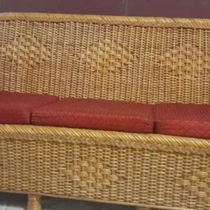 Cane Three Seater Sofa | Sofa Couch for Home, Living Room, Garden, Office, Resort, Hotels with Cushion(Weaving)