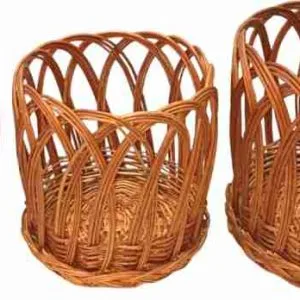 Elegant Bamboo Cane Planter Stand & Multi-Purpose Basket Set (Pack of 3) for Home, Garden, and Storage